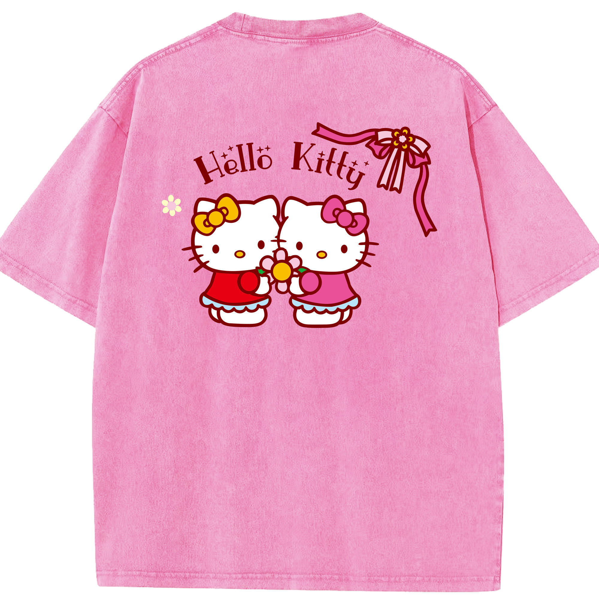 （画像用） Hello Kitty ハローキティ 綿100% ヴィンテージ風 半袖Tシャツ（背面プリント）
